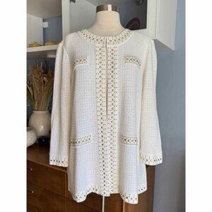 Misook Heritage Fit White w/ Gold Studded Knit Cardigan Jacket